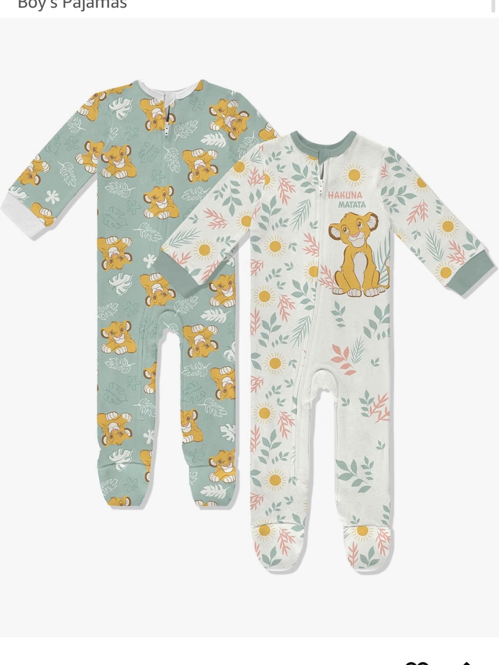 Disney Baby Onesies 2 Pack Zip-Up Sleeper Lion King Pajamas NEW 6MO